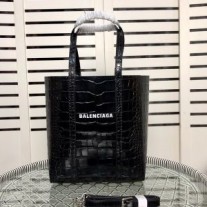 Balenciaga XS Everyday Tote Bag Crocodile Embossed Leather In Black