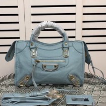 Balenciaga Small Classic City Shoulder Bag Metallic Edge Goatskin In Blue