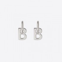 Balenciaga XL B Chain Earrings In Silver