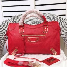 Balenciaga Medium Classic City Shoulder Bag Metallic Edge Goatskin In Red