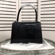 Balenciaga Medium Hourglass Handbag Crocodile Embossed Leather In Black