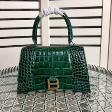 Balenciaga Small Hourglass Handbag Crocodile Embossed Leather In Green