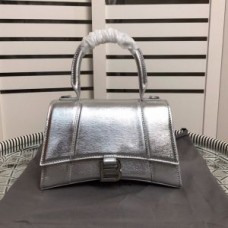 Balenciaga Small Hourglass Handbag Calfskin In Silver